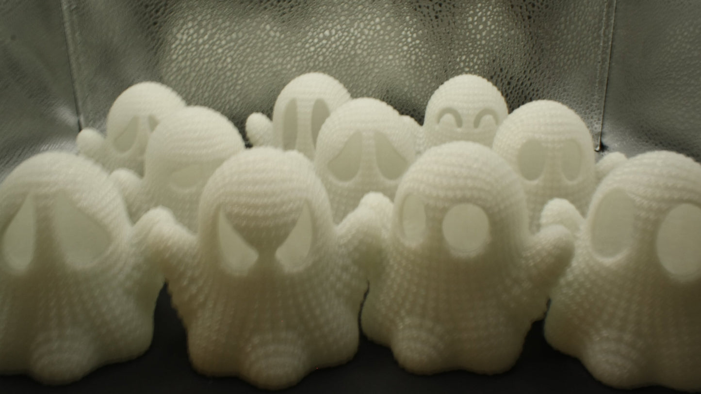 Set of 10 Stackable Glow-in-the-Dark 3D Printed Crotchet Ghosts