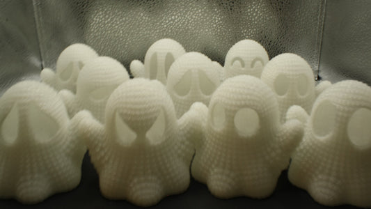 Set of 10 Stackable Glow-in-the-Dark 3D Printed Crotchet Ghosts